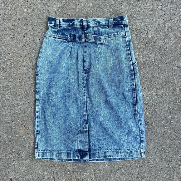 Vintage 80s Candies Acid Wash High Waist Pleated Pencil Skirt 7/8 - Picture 2 of 10
